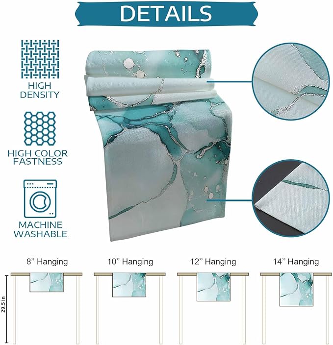 Turquoise Marble Cotton Linen Table Runner for Dining Kitchen, Wedding Outdoor Party Tablerunners Decoration, Nature Marble Crack Country Retro Dresser Scarf Coffee Tablecloth Runners 13x90 Inches