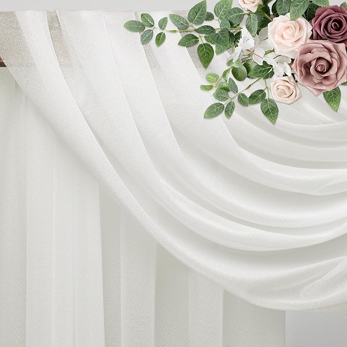 Wedding Arch Draping Fabric 2 Panels 28.7" x 20FT Ivory Sheer Chiffon Backdrop Drapes for Wedding Ceremony Birthday Party Bridal Shower Outdoor Decoration