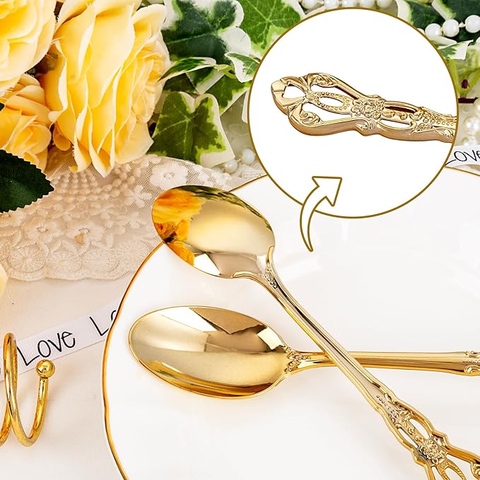 75PCS Gold Plastic Spoons - Gold Spoons Disposable - 8.1 Inch Heavy Duty Plastic Silverware - Heavyweight Elegant Disposable Utensils for Catering, Parties, Dinners, Weddings