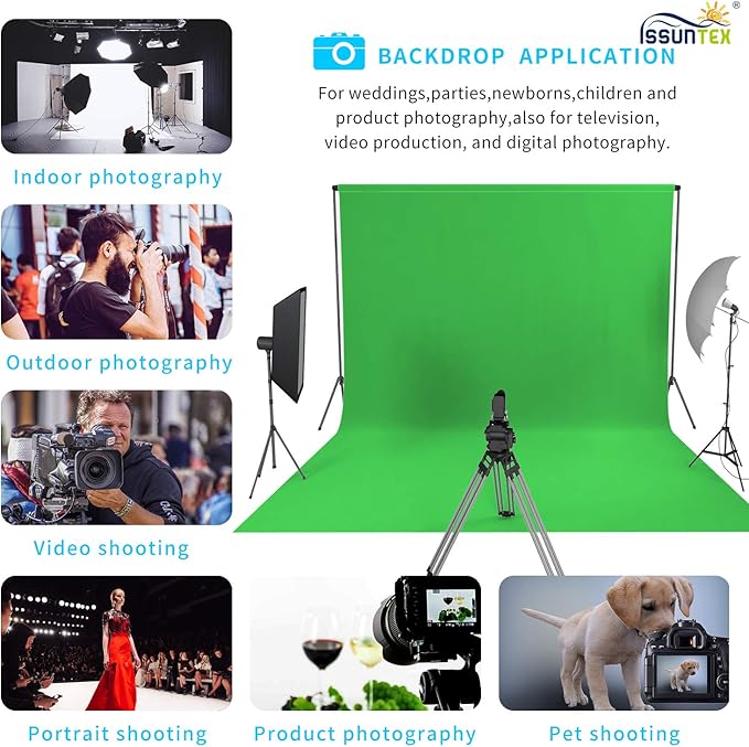 ISSUNTEX 10X12 ft Background Muslin Backdrop, Photo Studio, Collapsible High Density Screen for Video Photography and Television-Green