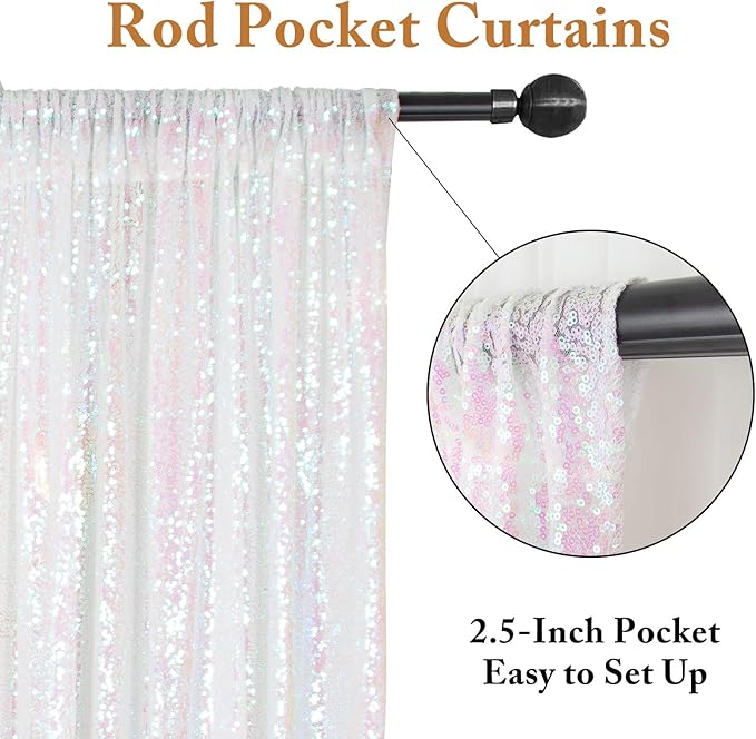ShinyBeauty Sequin Backdrop 4 Panels White Sequin Curtains Photo Backdrop Shimmer Backgrounds for Christmas, Wedding, Studio Photography, Iridescent Party Curtains (2FTx8FT,Iridescent White)