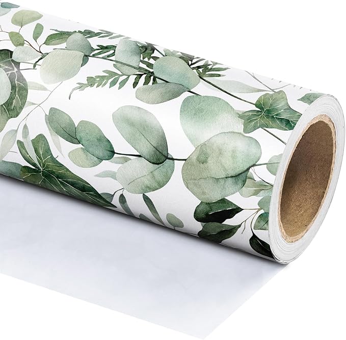 WRAPAHOLIC Eucalyptus Leaves Wrapping Paper Roll - Mini Roll - 17 Inch x 33 Feet - Greenery Wrapping Paper Perfect for Birthday, Wedding, Bridal Shower