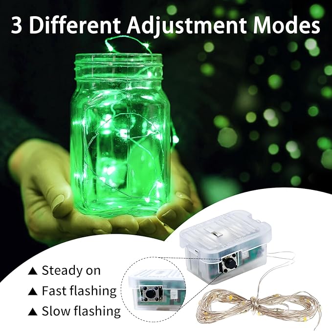 50 Pack Green Fairy Lights 7Ft 20 LED Twinkle String Lights 3 Modes Battery Operated Waterproof Firefly Starry for Mason Jar Party Wedding Christmas Valentines Day Table Centerpieces