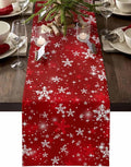 Christmas Snowflakes Cotton Linen Table Runner for Dining Kitchen, Red Xmas Winter Snow Wedding Outdoor Party Tablerunners Decoration, New Year Dresser Scarf Coffee Tablecloth Runners 13x90 Inches