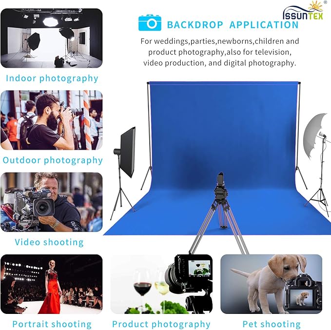 ISSUNTEX 10X20 ft Background Muslin Backdrop, Photo Studio, Collapsible High Density Screen for Video Photography and Television-Blue