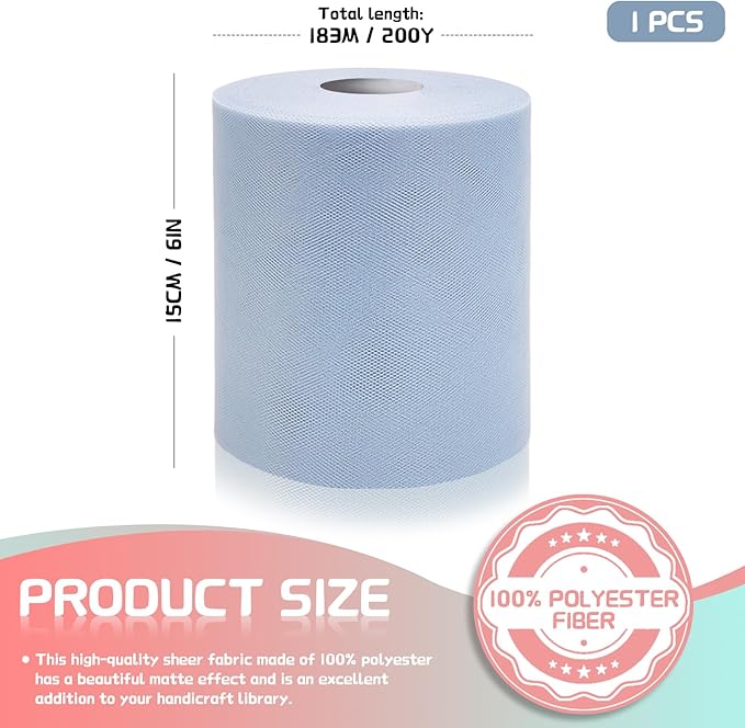 6" x 200 Yards Dusty Blue Tulle Fabric Rolls, Blue Spool Tulle Ribbon for DIY Tutu Skirt Wedding Decoration Baby Shower Birthday Party Backdrop Gift Wrapping Bow Craft Supplies