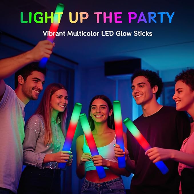 AOWDIAO 12 Pcs 16″ Foam LED Glow Sticks, 3 Light Up Modes, Party Favors for Wedding, Festival & More