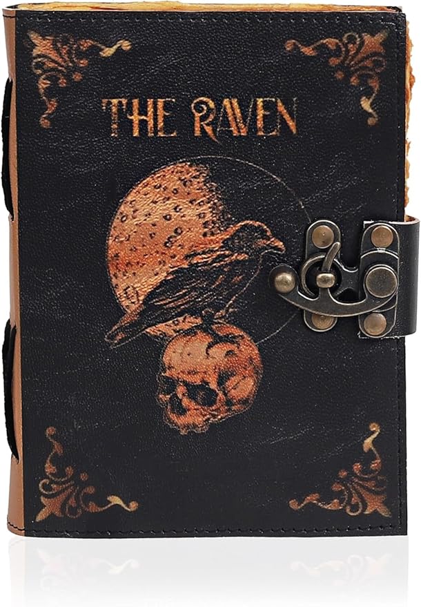 Leather Gothic Journal Magical Raven Skull Spiral Notebook Mystery Crow Journal Grimoire Witchcraft Spellwork Journal Great for Halloween and Raven Lovers Aesthetic Leather Journal for Men and Women (10 x 7 inches)
