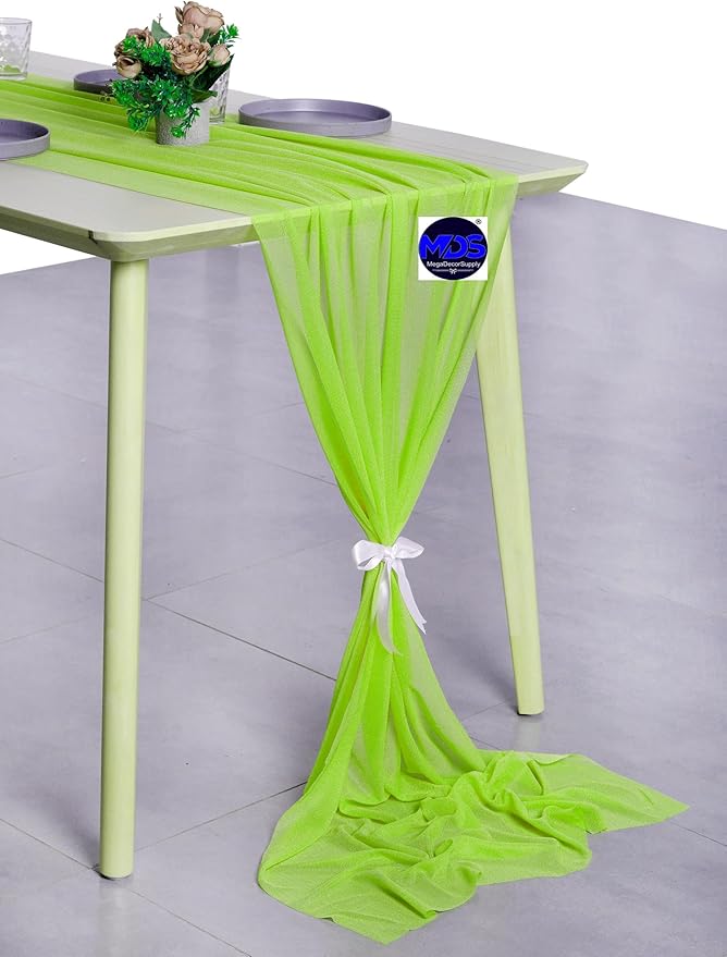MDS Halloween Chiffon Table Runner - 1 Pack, 29 x 170 Inches, 14ft Each - Sheer Spooky Table Runners for Haunted House Parties, Trick-or-Treat Tables, Witchy Décor, Wedding & Events - Parrot Green