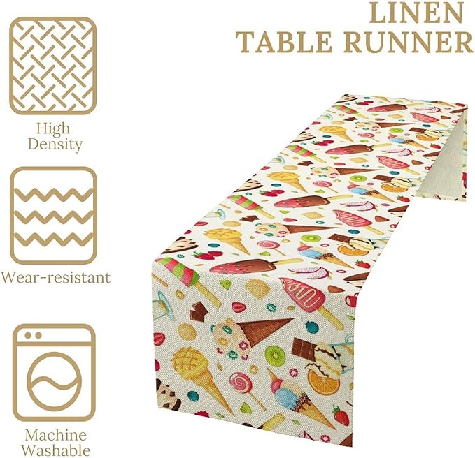 Ice Cream Table Runner, Fruit Ice Popsicles Cold Summer Desserts Seasonal Dinner Runner for Party Holiday Home Kitchen Dining Table Decor 13"x60"