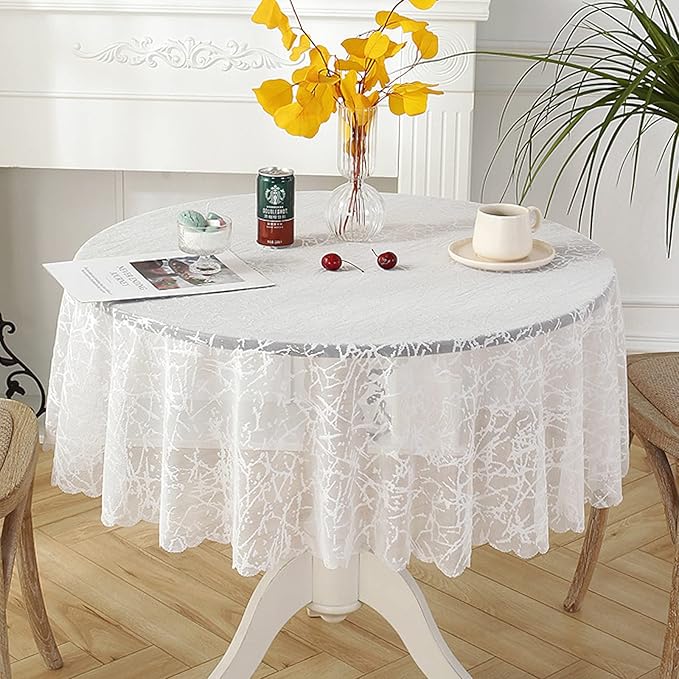 Jeloris Round Lace Tablecloth with Elegant Scalloped Bottom for Any Special Event Such as Wedding, Birthday Party, Baby Shower, Anniversary (78 inch, Style 3)
