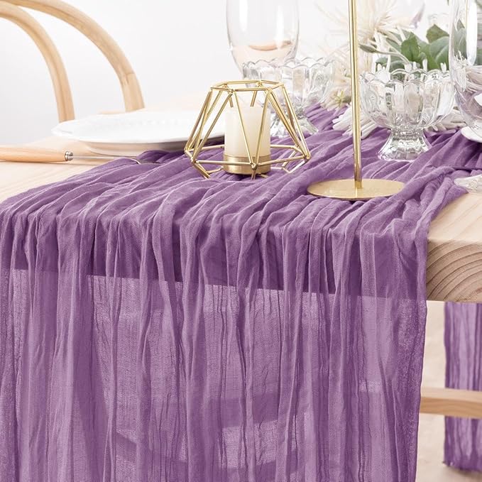 MLMW 4 Pack Fall Table Runner Purple Cheesecloth Boho Rustic Sheer Cheese Cloth Table Runner 160 inch 13.3ft for Halloween Wedding Party Baby Bridal Shower Birthday