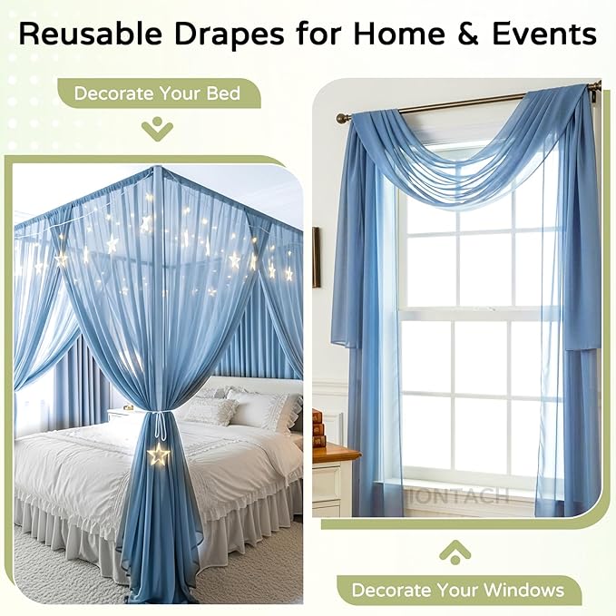Wedding Arch Draping Fabric 29" x 19Ft Sheer Drapes for Backdrop Wedding Ceremony Reception Ceiling Decor Curtain Baby Bridal Shower Decoration (Dusty Blue, 2 Panels)