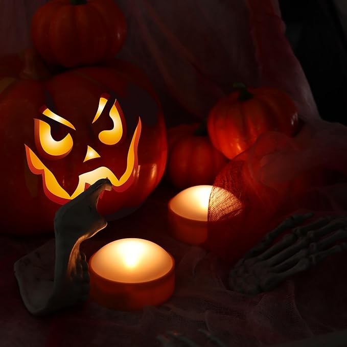 LED Pumpkin Lights with Remote and Timer, Battery Operated Bright Flickering Flameless Candles for Pumpkin Decor, Jack-O-Lantern Halloween Party Decorations,Orange Color, 2 Pack
