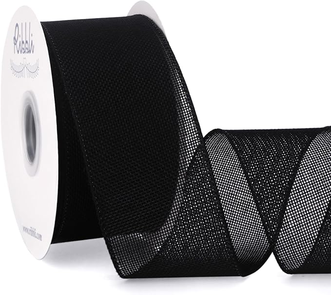 Ribbli Black Burlap Wired Ribbon, 2-1/2” Inch x Continuous 20 Yard, Black Wired Ribbon for Wreaths,Big Bows,Tree Decoration,Outdoor Decoration