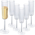 Ciaell 24 Pack Plastic Champagne Flutes - 6oz Ribbed Disposable Champagne Glasses - Clear Vintage Mimosa Glasses with Long Stem, Elegant & Lightweight for Weddings, Birthdays, Parties