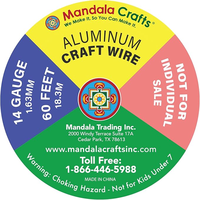 Mandala Crafts 14 Gauge Anodized Aluminum Craft Wire for Jewelry Making – 330 FT Colored Flexible Silver Copper Purple Gold Brown Red Wire - Bendable for Bonsai Armature Crafting Sculpting