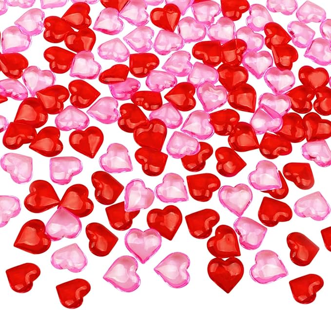 Fangoo 110 Pieces Red Pink Acrylic Heart Gems for Valentine's Day Decor Heart Rocks Vase Filler Table Scatter for DIY Crafts Engagement Wedding Anniversary Home Decoration