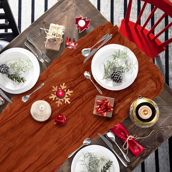 2 Pack Cheesecloth Table Runner 10Ft Christmas Gauze Boho Table Runners for Wedding Decor Bridal Shower Decorations(35" x 120")