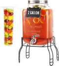 2 Gallon Glass Drink Dispenser for Parties, Beverage Dispenser with Stand, Lemonade Dispenser with 18/8 Stainless Steel Spigot, Leakproof for Sun Tea, Juice, Picnic, BBQ & Bars