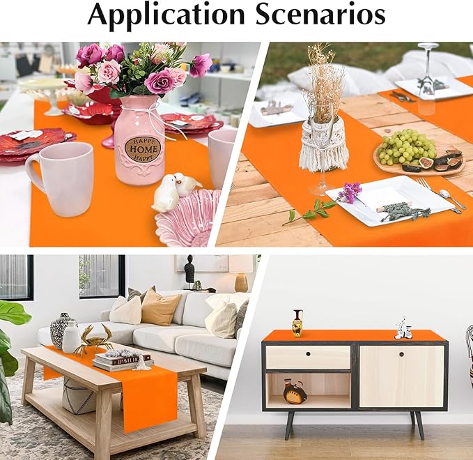 2 Pack Orange Table Runner 12 x 72 Inch Solid Color Farmhouse Runners Coffee Table Dresser for Daily Party Home Decoration