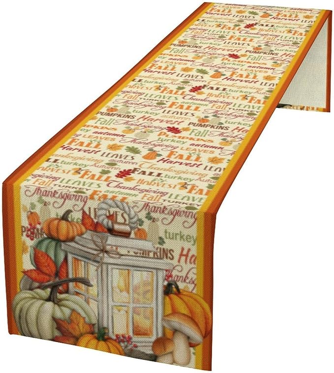 Autumn Table Runner,Farmhouse Leaves Pumpkin Thanksgiving Table Cloth for Kitchen Dining Table Decoration Home Party Decor 13x90 Inch