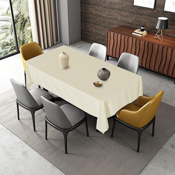 Fitable Rectangle Tablecloth Stain and Wrinkle Resistant Washable Polyester Table Cloth for Buffet Parties and Camping (60x102 inch, Ivory)