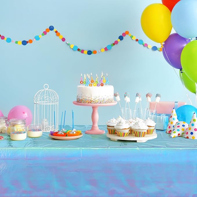 FunnyPars 1 Pack Iridescent Blue Plastic Tablecloth,Shiny Blue Disposable Laser Rectangle Table Covers,Blue Holographic Foil Tablecloth Party Decorations for Birthday,40x108''