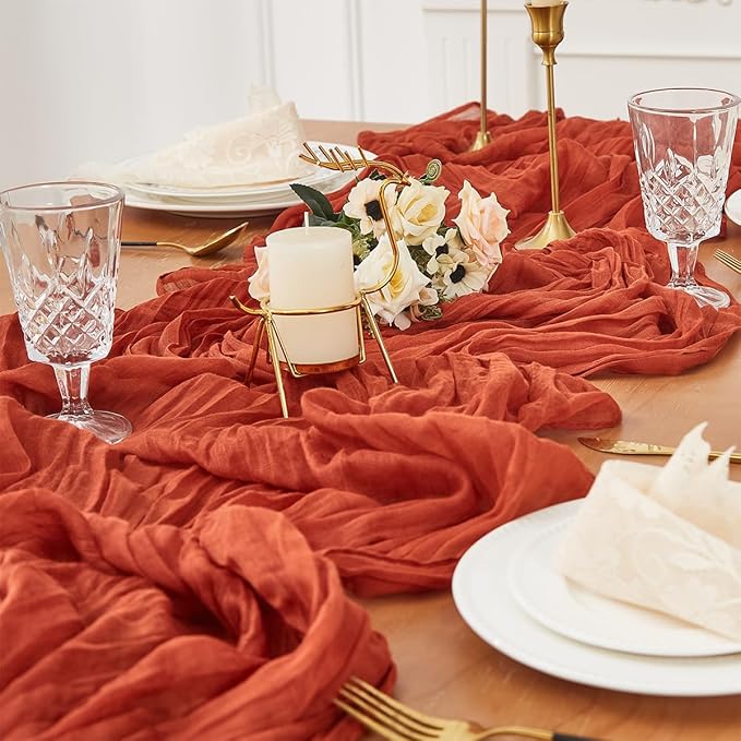 Terracotta 2 Pack Cheesecloth Table Runner 120 Inch 10 FT Boho Rustic Gauze for Wedding Baby Shower Party Farmhouse Summer Home Decor Washable