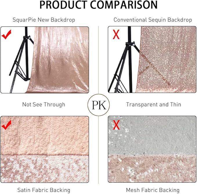 SquarePie Sequin Backdrop Curtain Not See Through Background for Wedding Party 7FT x 7FT Rose Gold