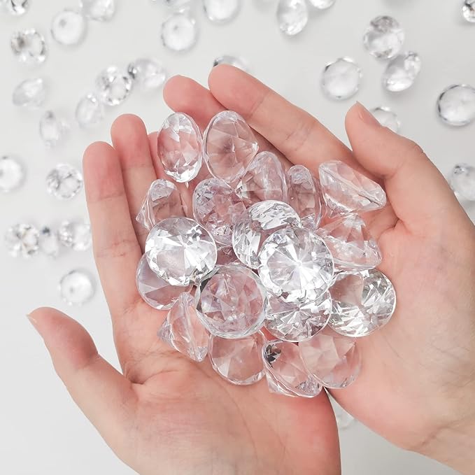 100Pcs Clear Acrylic Diamonds 1 Inch Wedding Table Scatters Gemstones Confetti for Vase Fillers,Floral Decor,Bridal Shower Decorations,Home Centerpieces,Candle Display (Clear)