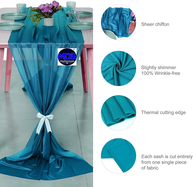 MDS Halloween Chiffon Table Runner - 15 Pack, 29 x 170 Inches, 14ft Each - Sheer Spooky Table Runners for Haunted House Parties, Trick-or-Treat Tables, Witchy Décor, Wedding & Events - Dark Teal