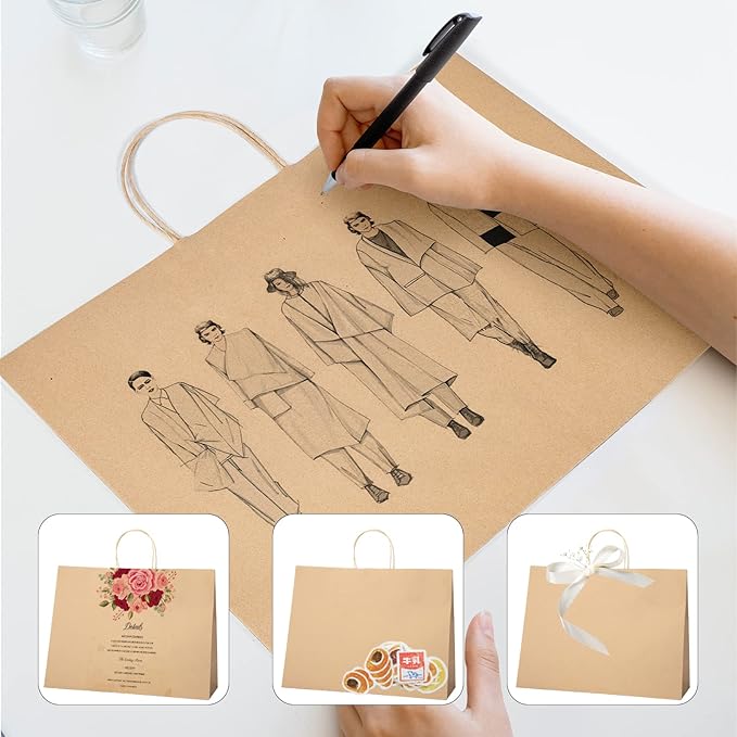 METRONIC Large Paper Bags With Handles 16x6x12 100pc, Shopping Gift Bags Bulk for Small Business, Groceries, Merchandise (Brown)