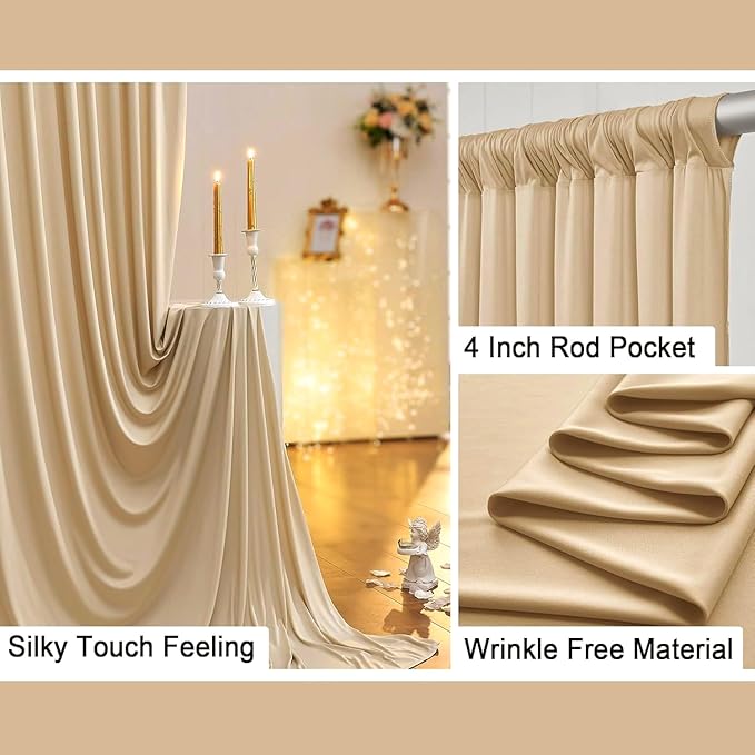 10ft x 10ft Wrinkle Free Beige Backdrop Curtain for Wedding Parties, Thick Polyester Photo Backdrop Drapes for Baby Shower Engagement Birthday Party Backdrop Stand,5ft x 10ft 2 Panels