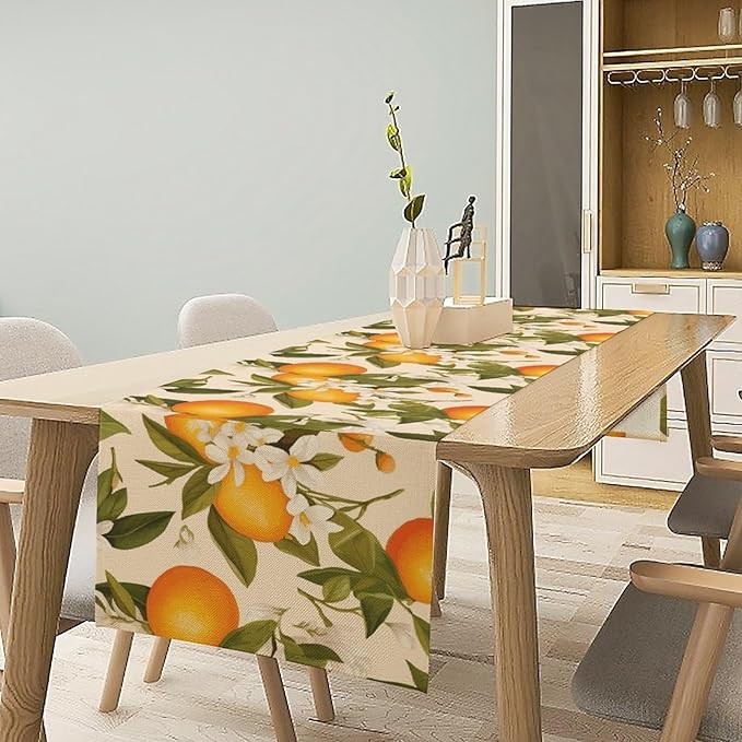 Vintage Orange Table Runner Spring Summer Orange Mandarin Floral Dinner Runner for Farmhouse Party Holiday Home Kitchen Dining Table Decor 13x120