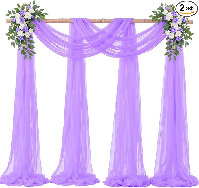 Lavender Purple Arch Draping Fabric for Wedding, 2 Panels 60" x 26Ft Chiffon Drapery Fabric Drapes Backdrop for Wedding Ceremony Baby Shower Bridal Shower Decoration