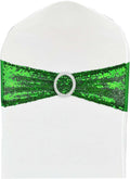 10 Pcs Chair Sashes Sequin Stretch Chair Bands Spandex Polyester Bows for Party Hotel Wedding Banquets Decoration - Green