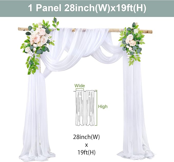 1 Panel Wedding Arch Draping Fabric White Sheer Backdrop Curtain Arch Drape for Wedding Ceremony Reception,Bridal Shower Party Decorations 28" X 19ft