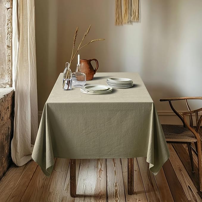 MIULEE Linen Cotton Blend Tablecloth Rectangle, Luxury Waterproof Stain Resistant Durable Farmhouse Oblong Table Cloth for Dining Party Weddings Birthday Events Boho Decor, 52 x 70 inch, Olive Green
