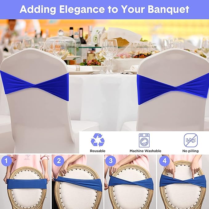 VDS Pack of 300 PCS | Aqua Blue| Spandex Chair Sashes Bows Without Buckle | Stretch Elastic Banquet Universal Folding Chair Band Tie with for Wedding Party Conference Celebration Event Decoration