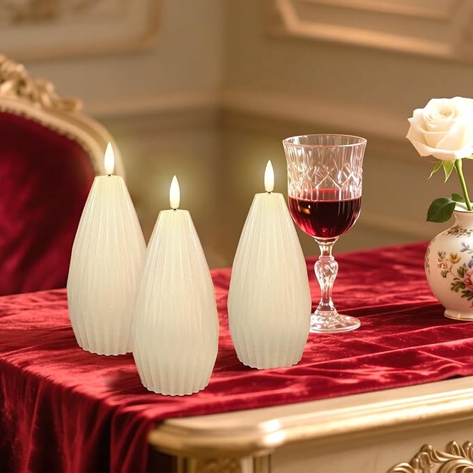 Silverstro Irregular Flameless Candles with Remote Control & Timer Function, Real Wax Flicker Battery Operated Candles for Home Party Wedding Nautical Christmas Ocean Decor - Set of 3(Ivory)