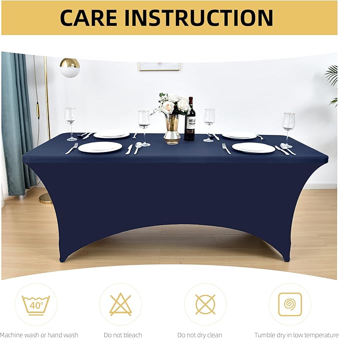 2-Pack 6ft Spandex Table Covers for Rectangle Standard Folding Tables - Wrinkle Resistant Stretch Tablecloths - Ultimate Fitted Table Protector for Parties, Trade Shows, Banquet