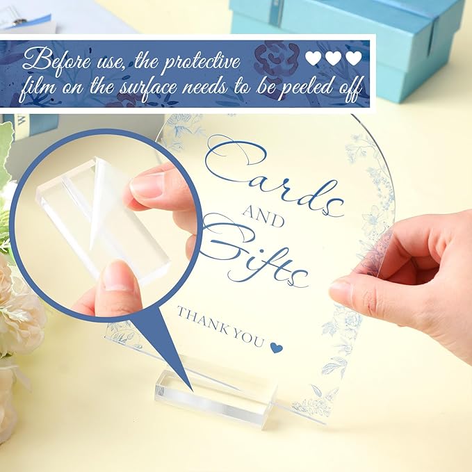 4 Pcs Flower Acrylic Wedding Signs for Ceremony and Reception Guest Book Wedding Cards and Gifts Sign Please Take One Couple Loving Memory table Decor(Blue Flower)