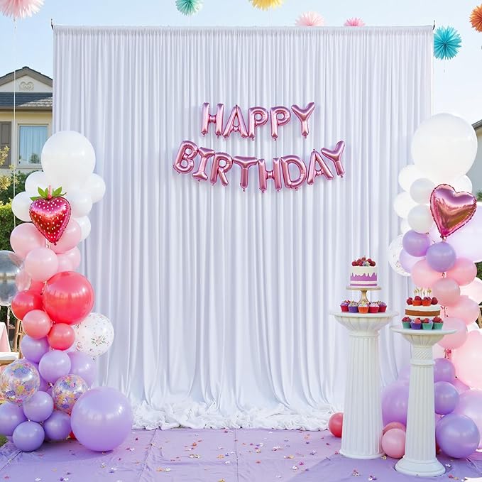 10×12ft White Wrinkle Free Backdrop Curtain, Soft Silky Easy to Drape Wedding Drapes for Backdrop, 2 Panels 12 ft Long Backdrop Curtains for Parties Birthday Baby Shower Photo Photography Background