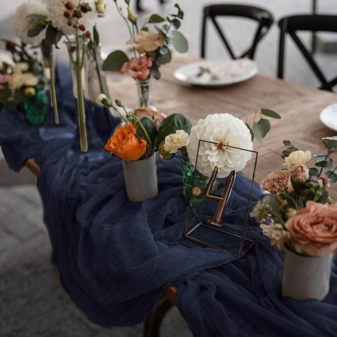 12 Pack Cheesecloth Table Runner 10Ft Christmas Gauze Boho Table Runners for Wedding Decor Bridal Shower Decorations Baby Shower Party(35" x 120")(Navy)