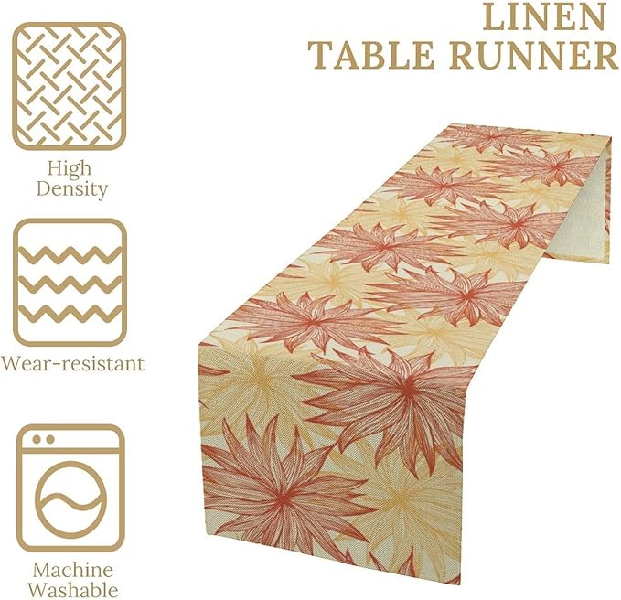 Autumn Chrysanthemum Table Runner, Vintage Modern Geometric Floral Boho Table Runner for Kitchen Dining Bedroom Living Room Table Decor for Indoor Outdoor Home Party, 13x70 Inch