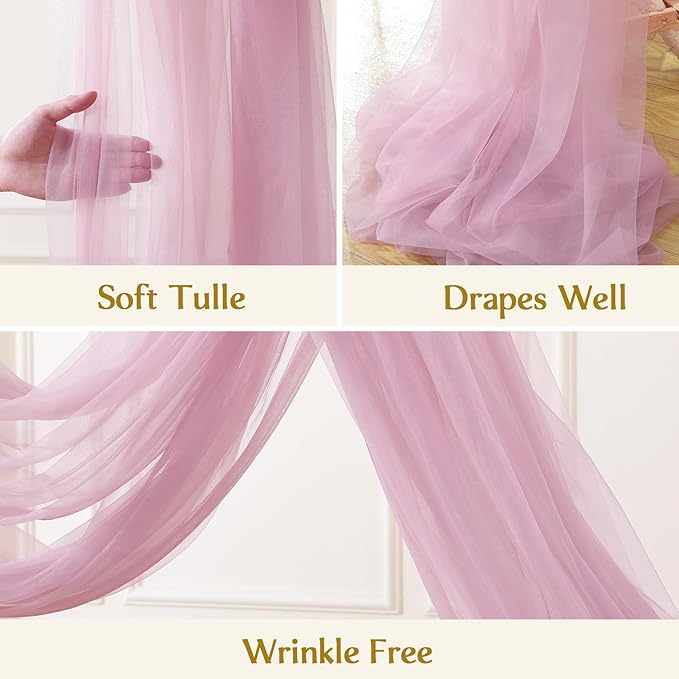 Wedding Arch Draping Fabric Backdrop 2 Panel 30" x 19Ft Dusty Rose Drapes Curtains for Wedding Reception Sheer Tulle Backdrop Curtain for Ceremony Birthday Party Baby Shower Arbor Ceiling Decorations