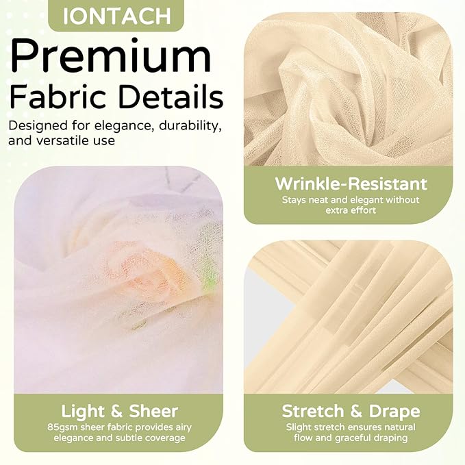 Wedding Arch Draping Fabric 29" x 19Ft Sheer Drapes for Backdrop Wedding Ceremony Reception Ceiling Decor Curtain Baby Bridal Shower Decoration (Champagne, 2 Panels)