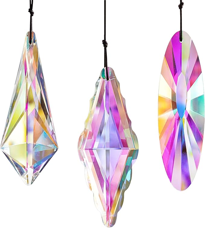 3 Pack 5'' Large Crystal Prisms Suncatchers for Windows,120mm AB Colors Hanging Sun Catchers with Glass Prisms, Rainbow Prisms Maker Suncatcher Pendant for Home Garden Decor