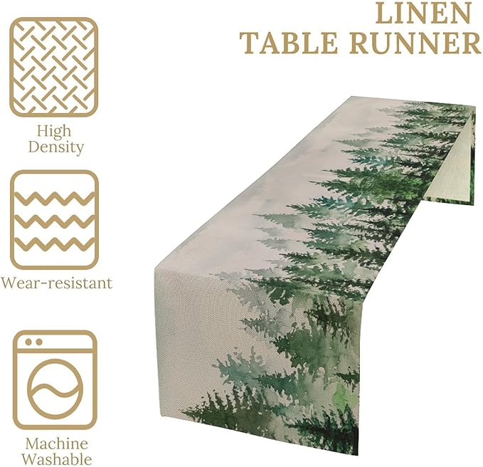 Foggy Forest Table Runner,Green Forest Natural Landscape Table Runner for Kitchen Dining Table Home Party Decoration 13x90 Inch